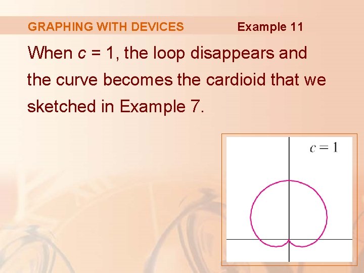 GRAPHING WITH DEVICES Example 11 When c = 1, the loop disappears and the