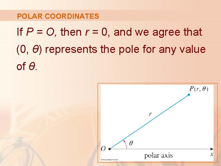 POLAR COORDINATES If P = O, then r = 0, and we agree that