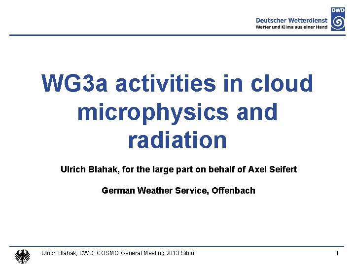 WG 3 a activities in cloud microphysics and radiation Ulrich Blahak, for the large