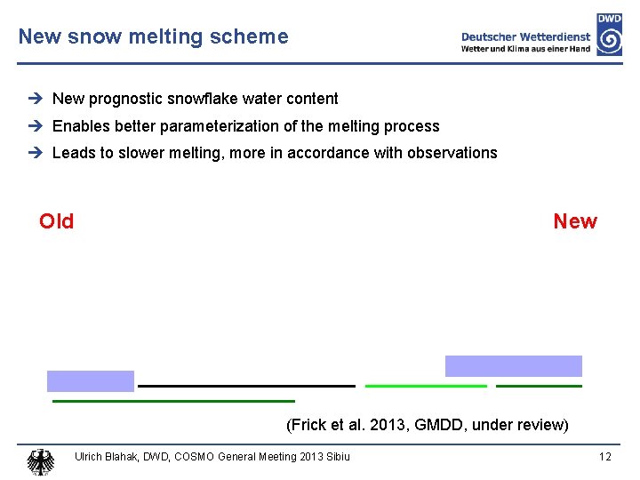 New snow melting scheme New prognostic snowflake water content Enables better parameterization of the