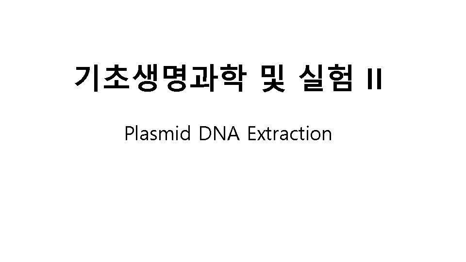 기초생명과학 및 실험 II Plasmid DNA Extraction 