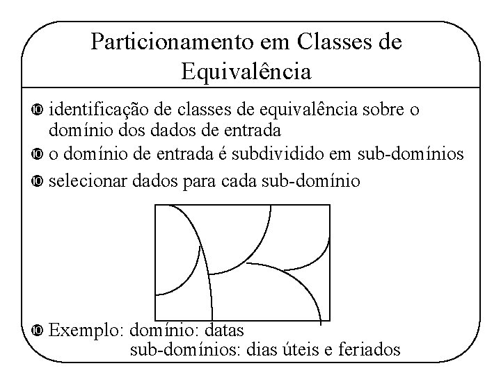 Particionamento em Classes de Equivalência identificação de classes de equivalência sobre o domínio dos