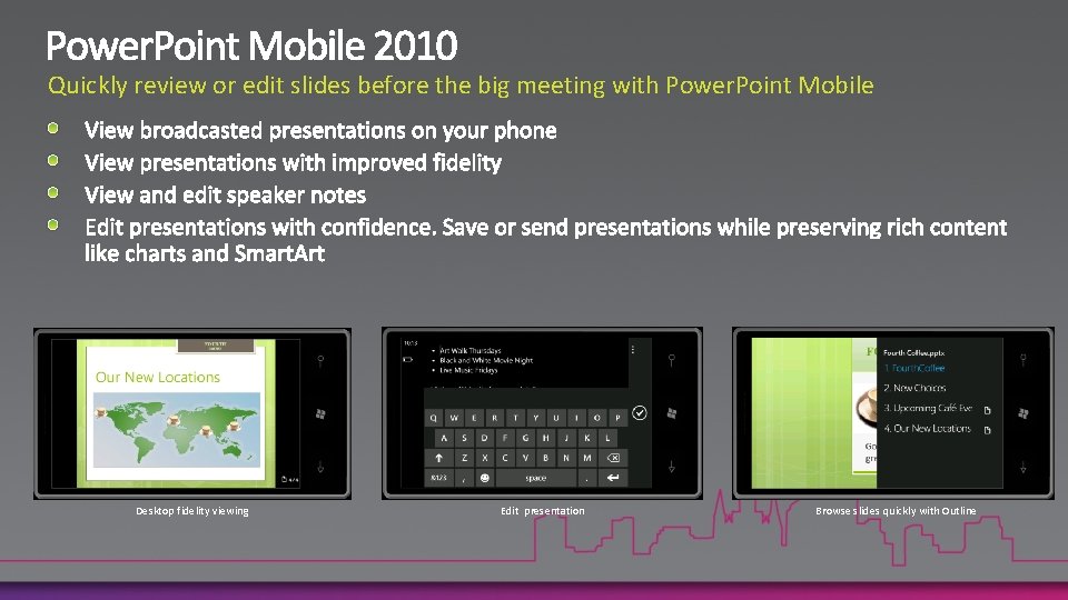 Quickly review or edit slides before the big meeting with Power. Point Mobile Desktop