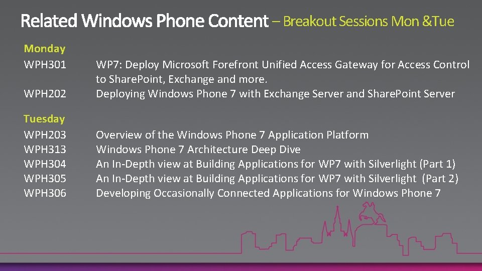 – Breakout Sessions Mon &Tue Monday WPH 301 WPH 202 WP 7: Deploy Microsoft