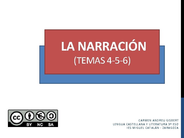 LA NARRACIÓN (TEMAS 4 -5 -6) CARMEN ANDREU GISBERT LENGUA CASTELLANA Y LITERATURA 3º