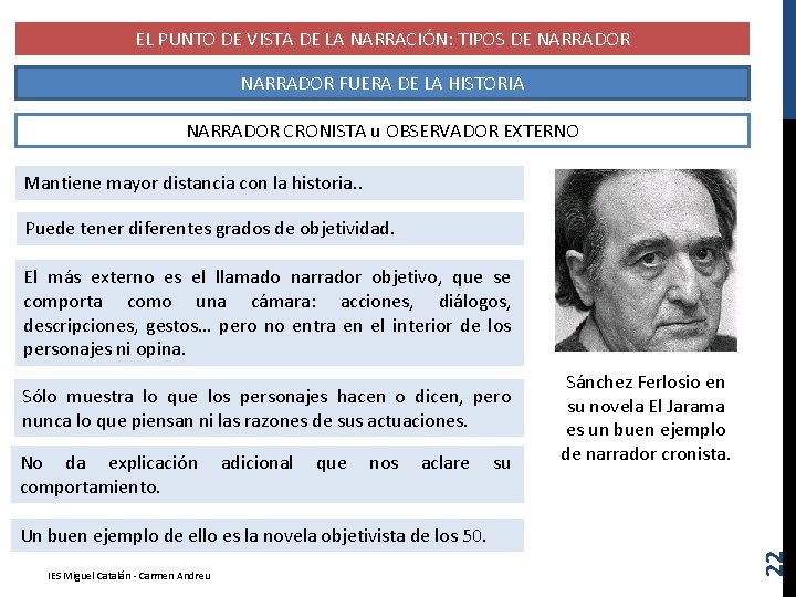 EL PUNTO DE VISTA DE LA NARRACIÓN: TIPOS DE NARRADOR FUERA DE LA HISTORIA