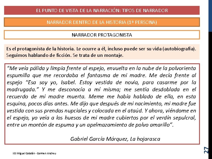 EL PUNTO DE VISTA DE LA NARRACIÓN: TIPOS DE NARRADOR DENTRO DE LA HISTORIA