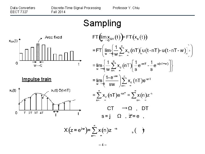 Data Converters EECT 7327 Discrete-Time Signal Processing Fall 2014 Professor Y. Chiu Sampling Impulse