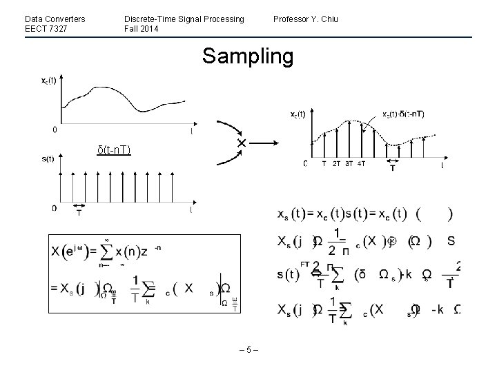 Data Converters EECT 7327 Discrete-Time Signal Processing Fall 2014 Professor Y. Chiu Sampling δ(t-n.