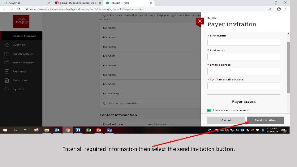 Enter all required information then select the send invitation button. 