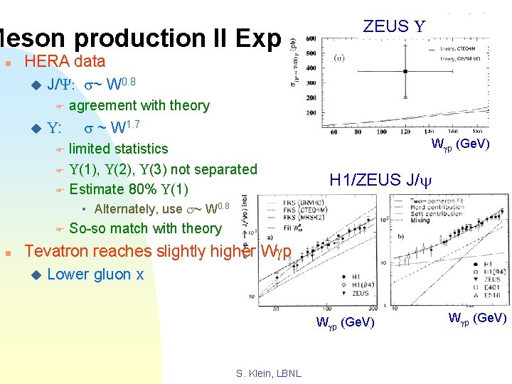 ZEUS U Meson production II Experiment n HERA data u J/Y: s~ W 0.