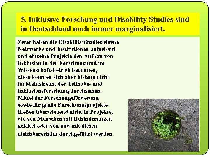 5. Inklusive Forschung und Disability Studies sind 1. 3 Deutschland Partizipative Forschung ist (wieder)