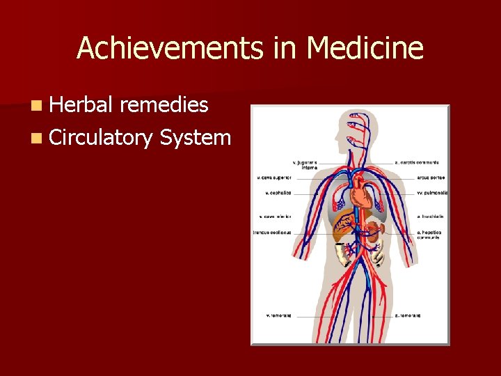 Achievements in Medicine n Herbal remedies n Circulatory System 