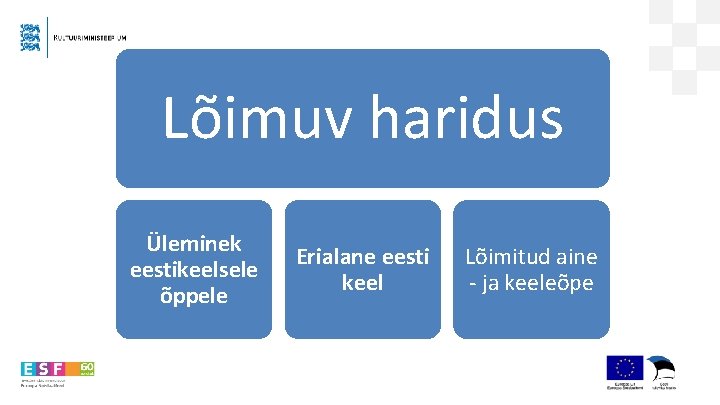 Lõimuv haridus Üleminek eestikeelsele õppele Erialane eesti keel Lõimitud aine - ja keeleõpe 