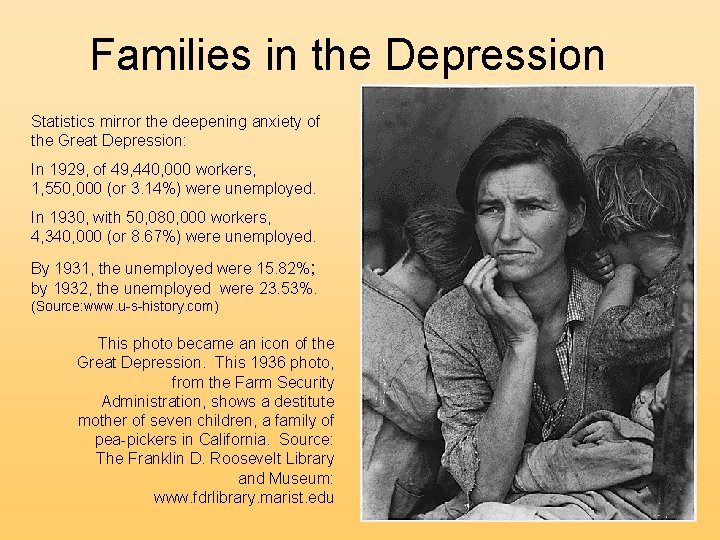 Families in the Depression Statistics mirror the deepening anxiety of the Great Depression: In