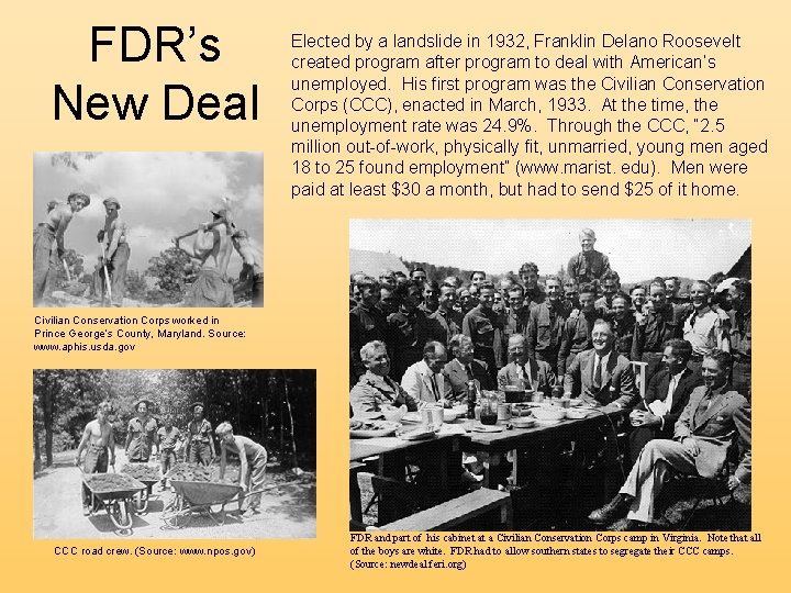 FDR’s New Deal Elected by a landslide in 1932, Franklin Delano Roosevelt created program