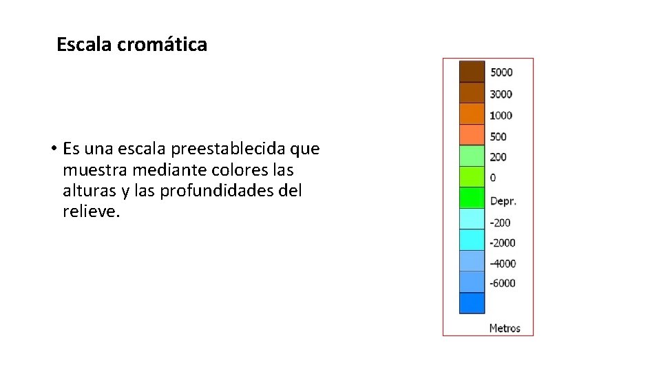 Escala cromática • Es una escala preestablecida que muestra mediante colores las alturas y