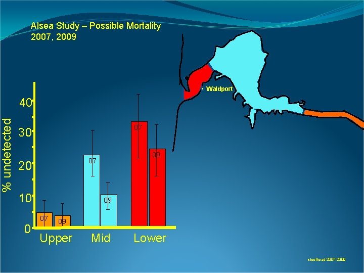 % undetected Alsea Study – Possible Mortality 2007, 2009 Waldport 40 07 30 20