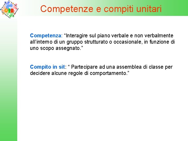 Competenze e compiti unitari Competenza: “Interagire sul piano verbale e non verbalmente all’interno di