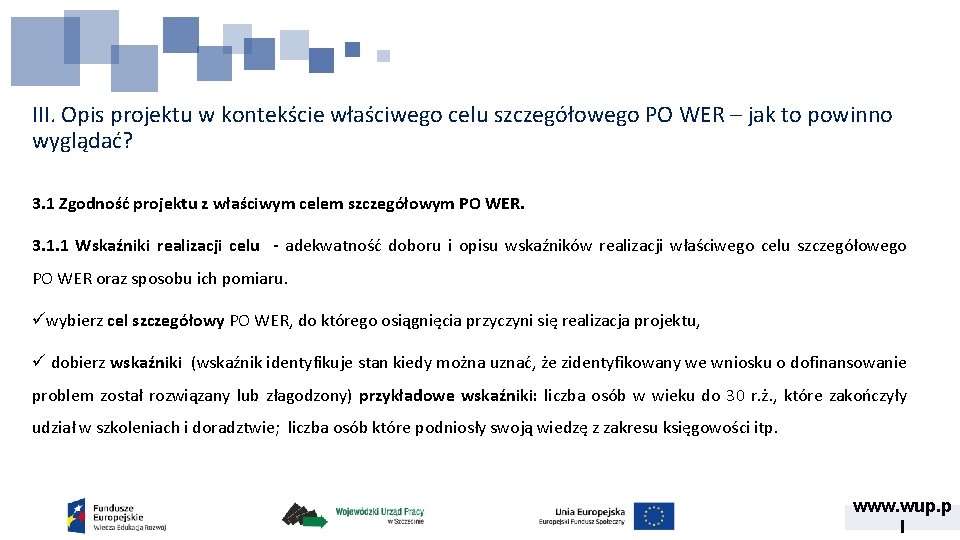 III. Opis projektu w kontekście właściwego celu szczegółowego PO WER – jak to powinno III. Opis projektu w kontekście właściwego celu szczegółowego PO WER – jak to powinno
