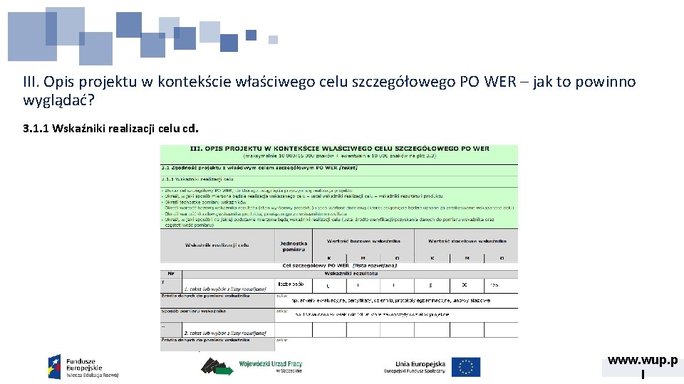 III. Opis projektu w kontekście właściwego celu szczegółowego PO WER – jak to powinno