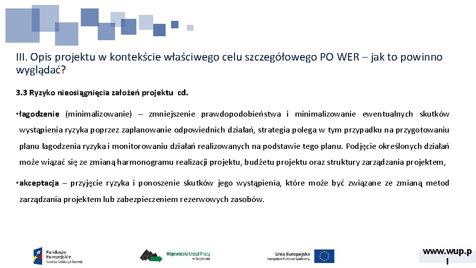 III. Opis projektu w kontekście właściwego celu szczegółowego PO WER – jak to powinno