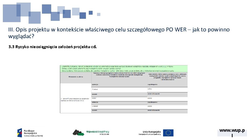 III. Opis projektu w kontekście właściwego celu szczegółowego PO WER – jak to powinno