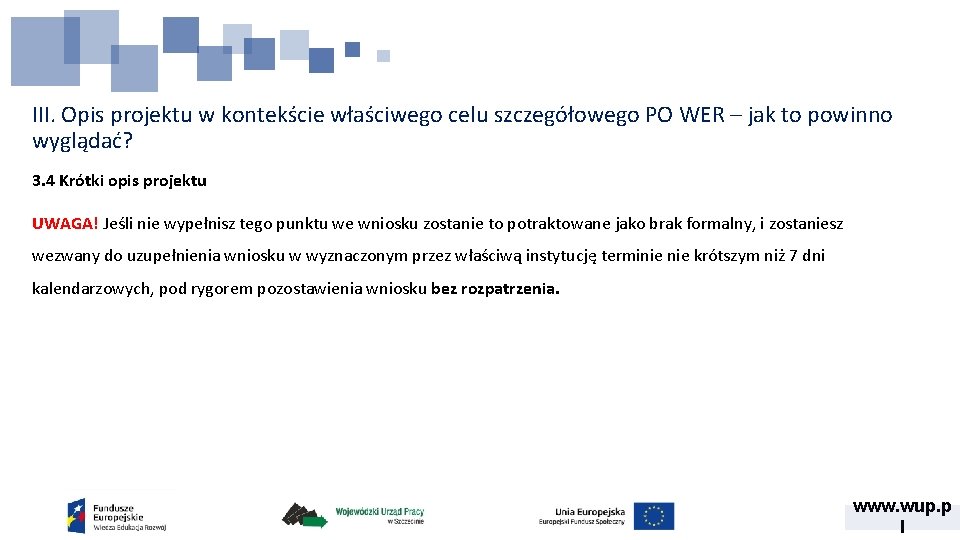 III. Opis projektu w kontekście właściwego celu szczegółowego PO WER – jak to powinno