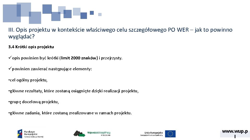 III. Opis projektu w kontekście właściwego celu szczegółowego PO WER – jak to powinno