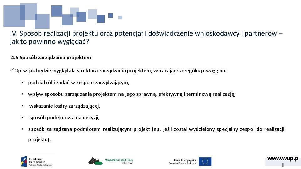 IV. Sposób realizacji projektu oraz potencjał i doświadczenie wnioskodawcy i partnerów – jak to