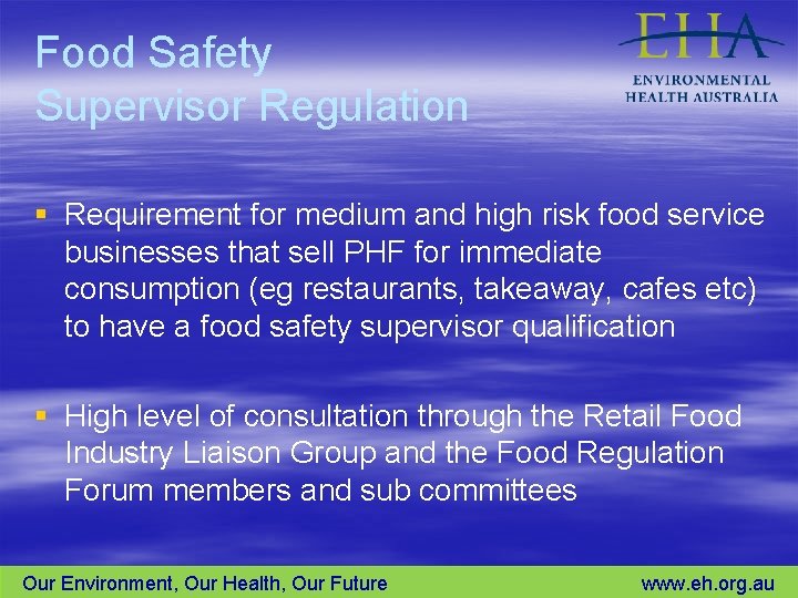 Food Safety Supervisor Regulation § Requirement for medium and high risk food service businesses