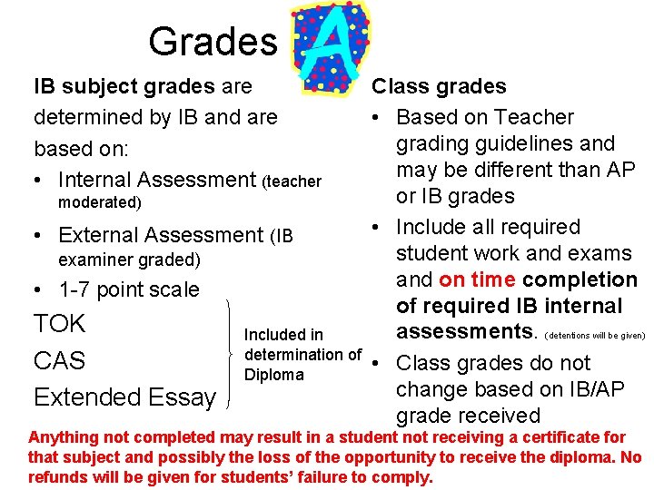 Grades IB subject grades are determined by IB and are based on: • Internal