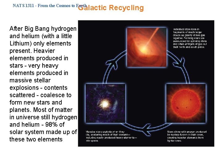NATS 1311 - From the Cosmos to Earth Galactic Recycling After Big Bang hydrogen