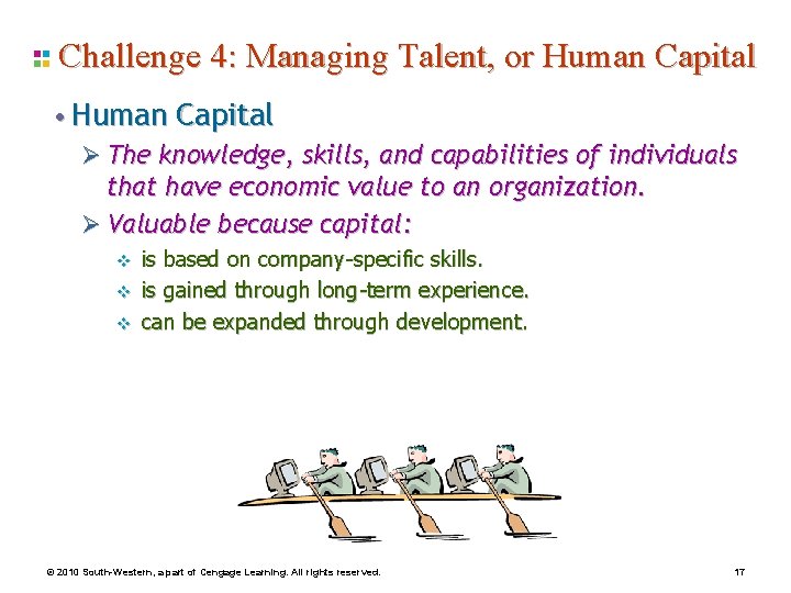 Challenge 4: Managing Talent, or Human Capital • Human Capital Ø The knowledge, skills,