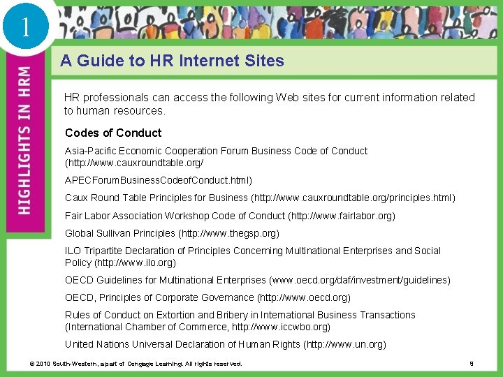 1 A Guide to HR Internet Sites HR professionals can access the following Web