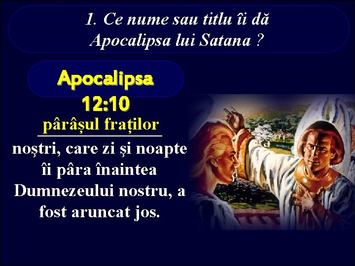 1. Ce nume sau titlu îi dă Apocalipsa lui Satana ? Apocalipsa 12: 10