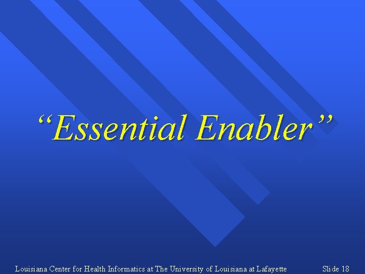 “Essential Enabler” Louisiana Center for Health Informatics at The University of Louisiana at Lafayette