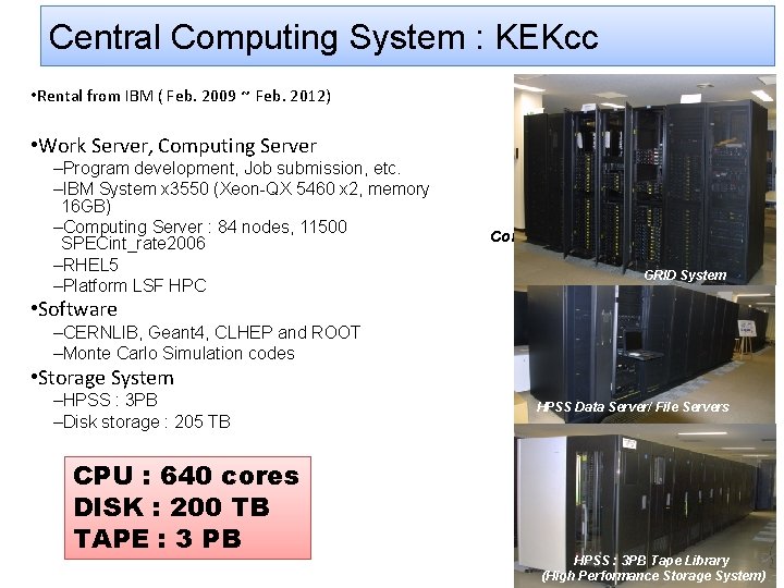 Central Computing System : KEKcc • Rental from IBM ( Feb. 2009 ~ Feb.