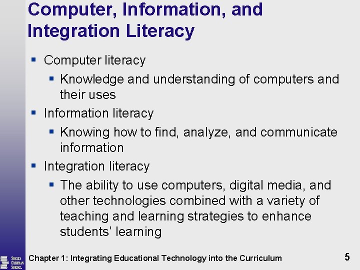 Computer, Information, and Integration Literacy § Computer literacy § Knowledge and understanding of computers