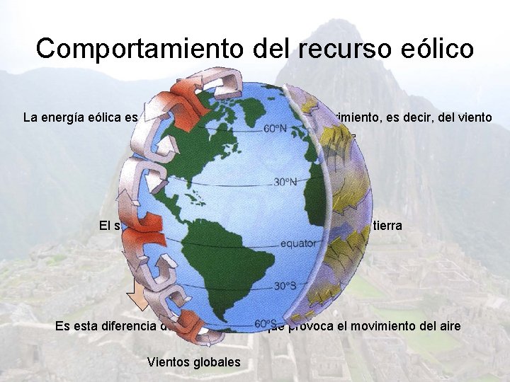 Comportamiento del recurso eólico La energía eólica es la energía que tiene el aire