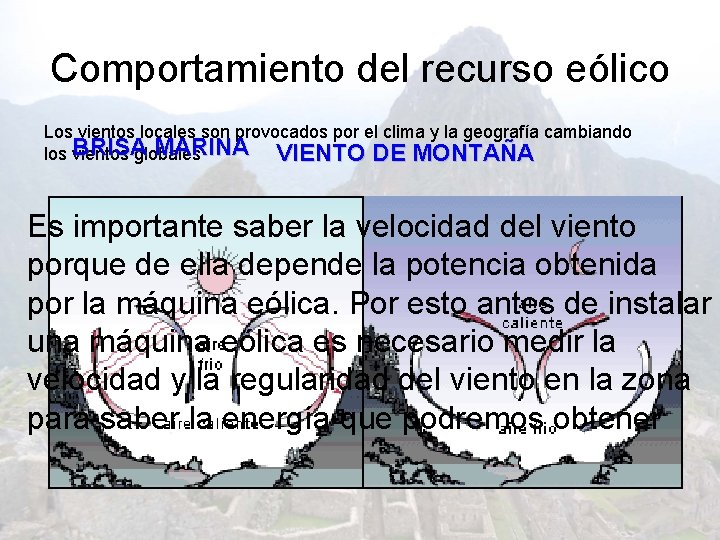 Comportamiento del recurso eólico Los vientos locales son provocados por el clima y la