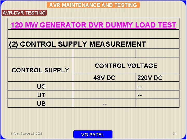 AVR MAINTENANCE AND TESTING AVR-DVR TESTING 120 MW GENERATOR DVR DUMMY LOAD TEST (2)
