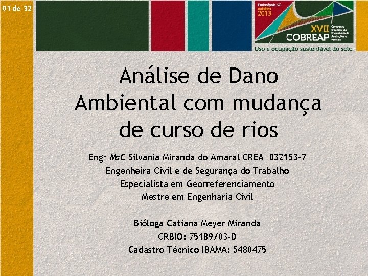 01 de 32 Análise de Dano Ambiental com mudança de curso de rios Engª