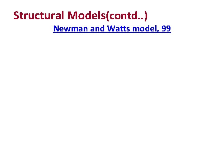 Structural Models(contd. . ) Newman and Watts model, 99 