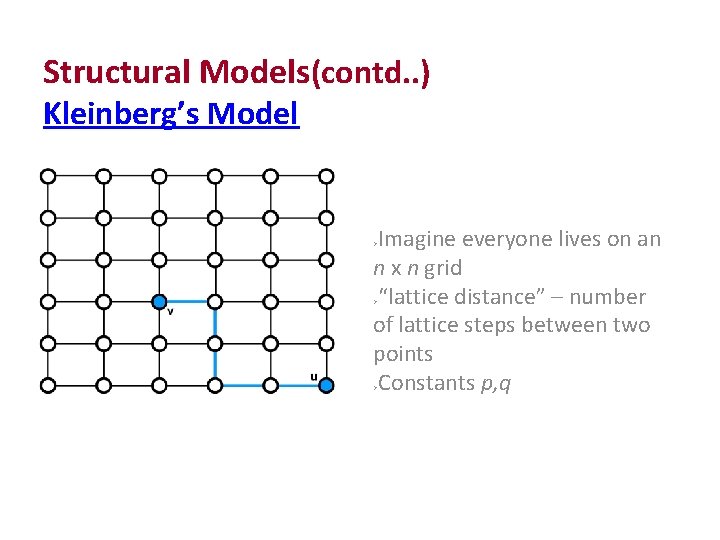 Structural Models(contd. . ) Kleinberg’s Model Imagine everyone lives on an n x n