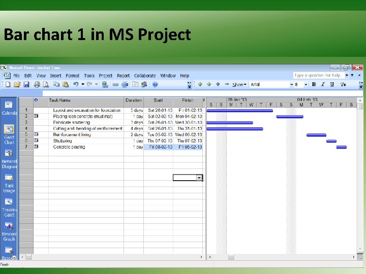 Bar chart 1 in MS Project 