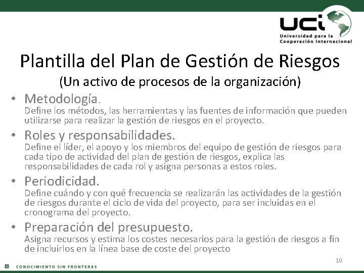 Plantilla del Plan de Gestión de Riesgos (Un activo de procesos de la organización)