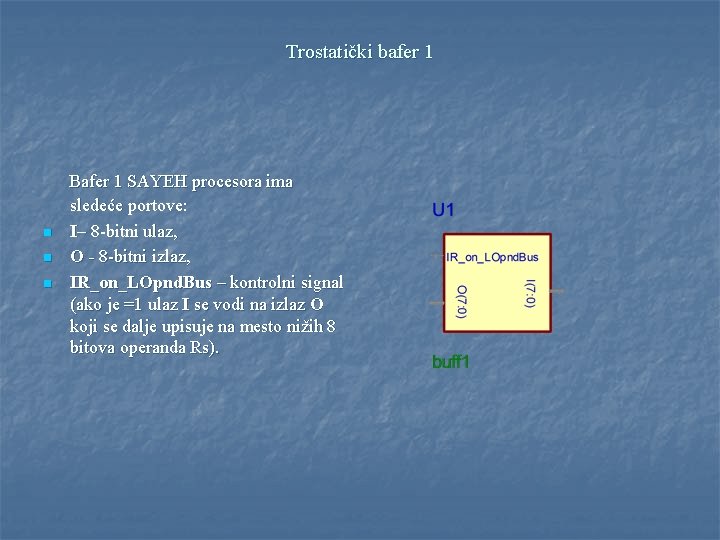 Trostatički bafer 1 n n n Bafer 1 SAYEH procesora ima sledeće portove: I–