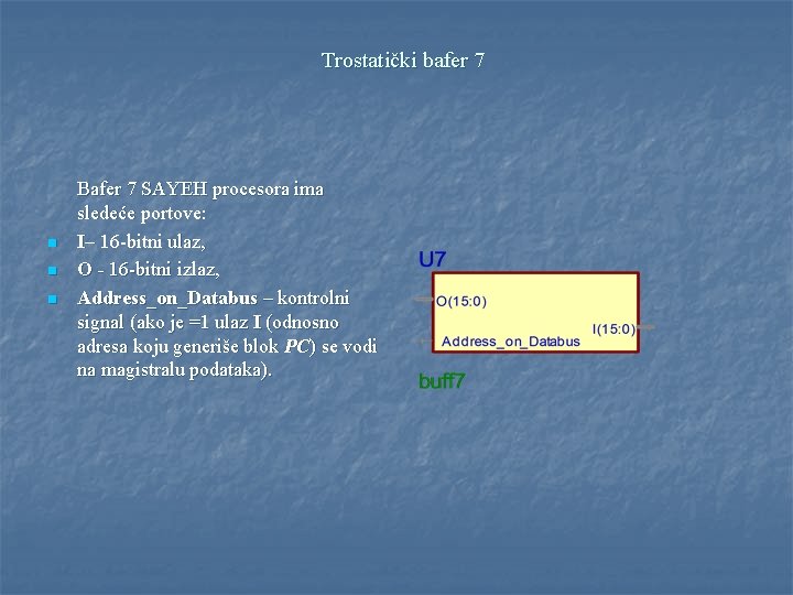 Trostatički bafer 7 n n n Bafer 7 SAYEH procesora ima sledeće portove: I–