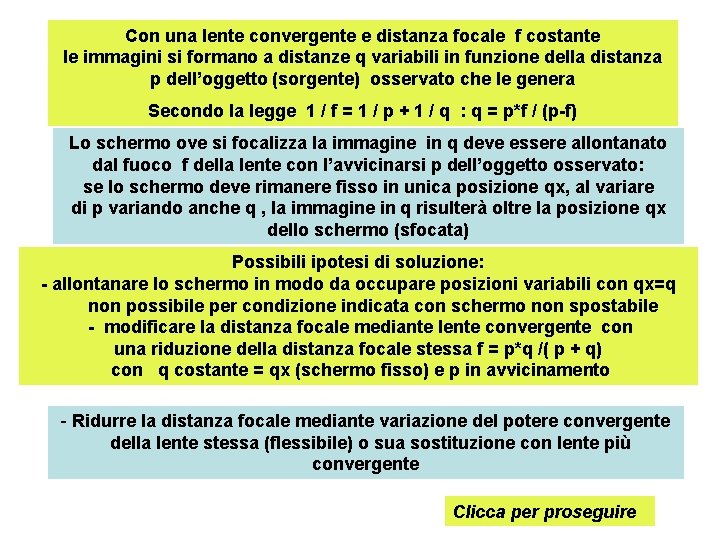 Con una lente convergente e distanza focale f costante le immagini si formano a